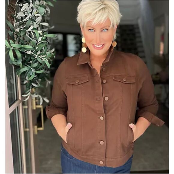 Belle by Kim Gravel Womens 2X Button Front Twill Jacket Knit Back Rust NWOT - Picture 6 of 9